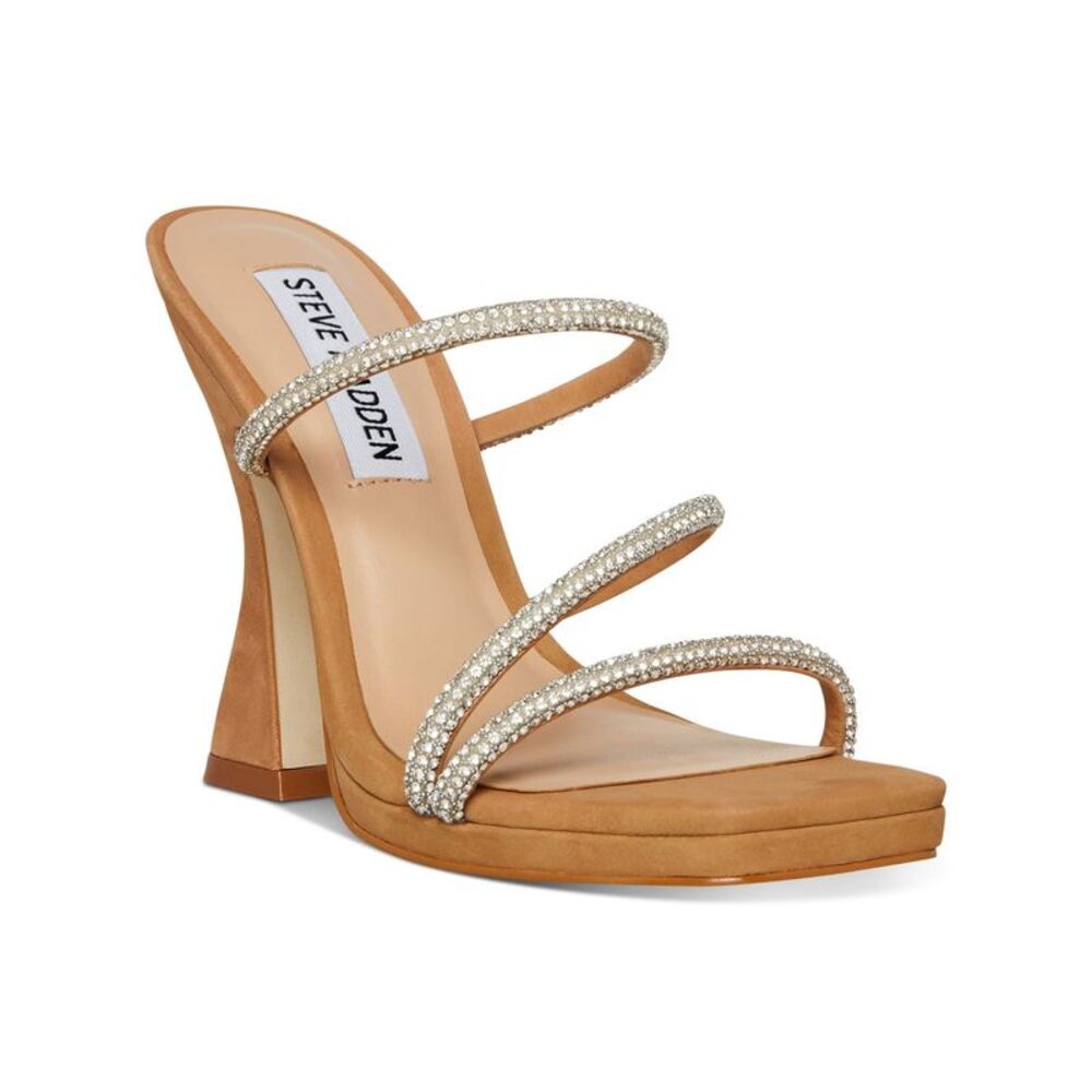 STEVE MADDEN Womens Beige 0.5 Platform Libbie Toe Slip On Heeled Sandal 8 M